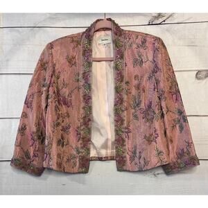Neiman Marcus Exclusive Blazer Pink Floral Beaded Collar Intricate Sz 4